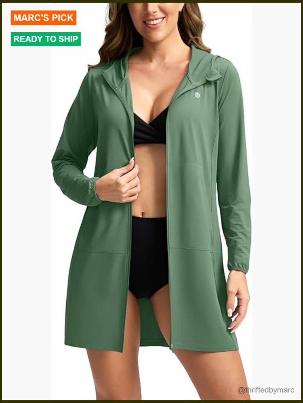 UPF 50+ Swim Cover Up Sun Protection Hoodie Long Jacket Lightweight Beach Cover